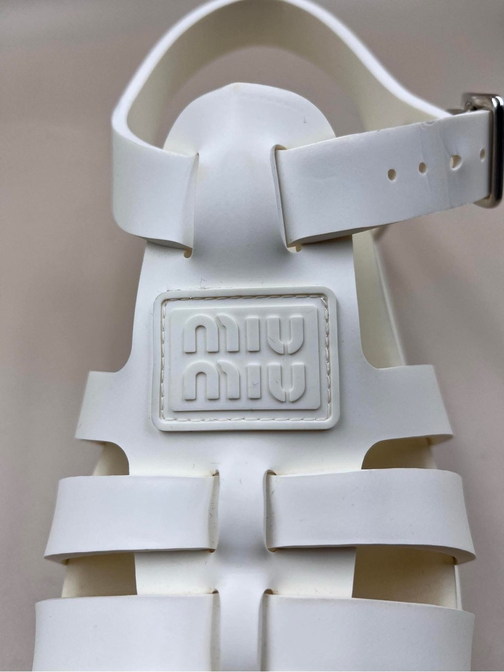 Miumiu Chunky White Jelly Sandals with Buckle Strap - Picture 9 of 16